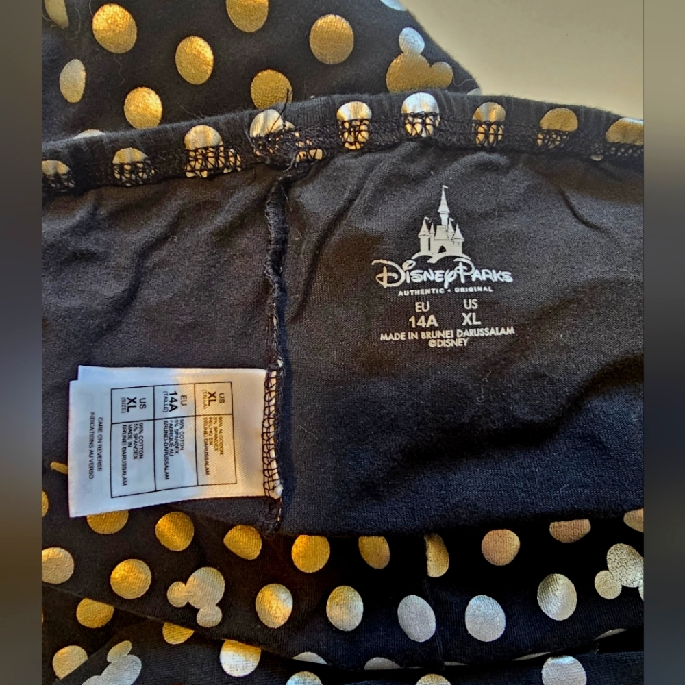 Disney Parks Girls Leggings- Silver Polka Dot & Mickey- Girls XL